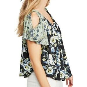 NWT Free People Floral Baja Babe Cold Shoulder BohoTop in Black Combo